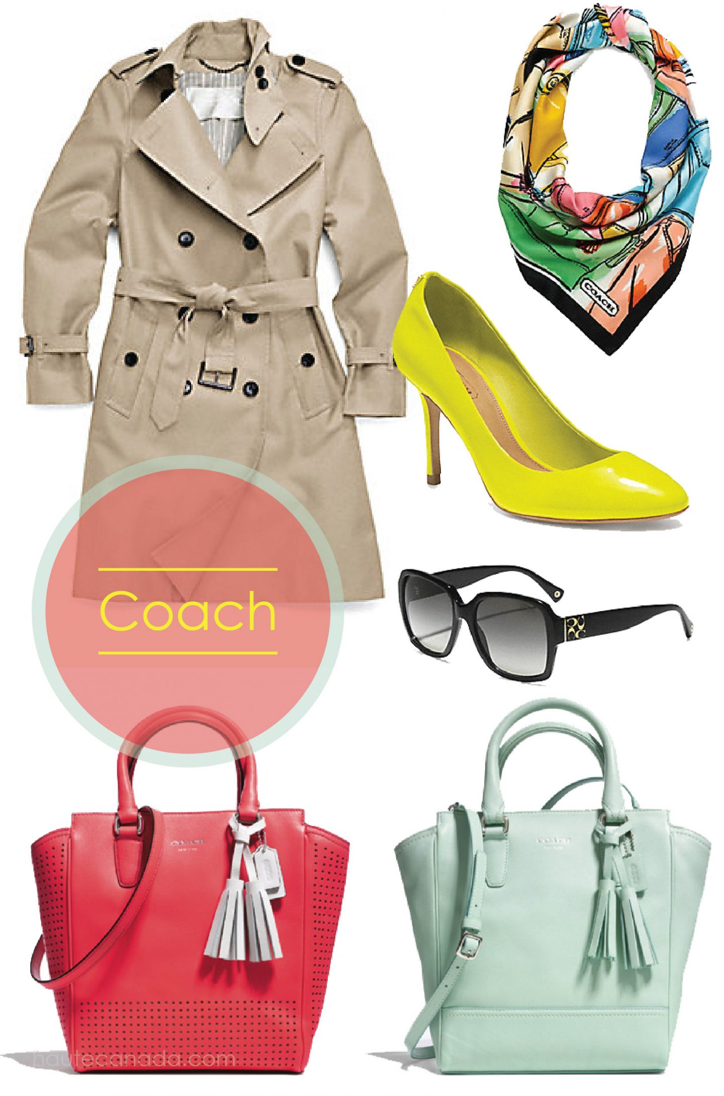 Coach, What To Wear, Coach Handbags, Yellow Heels, Shoes, Purse, Trench Coat, Fashion, Style, Scarf