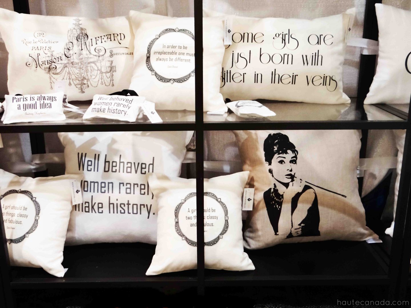 one of a kind show toronto, ooak, home decor, home inspiration, interior design,pillow, throw pillows, audrey hepburn, pillow with quotes