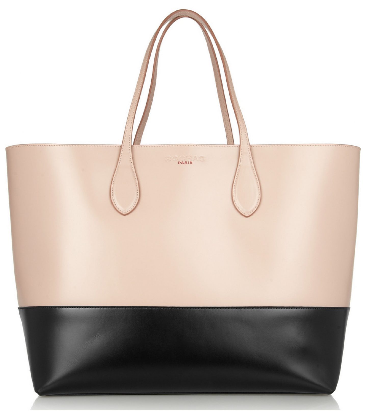 Rochas: Two Tone Leather Tote in Blush and Black