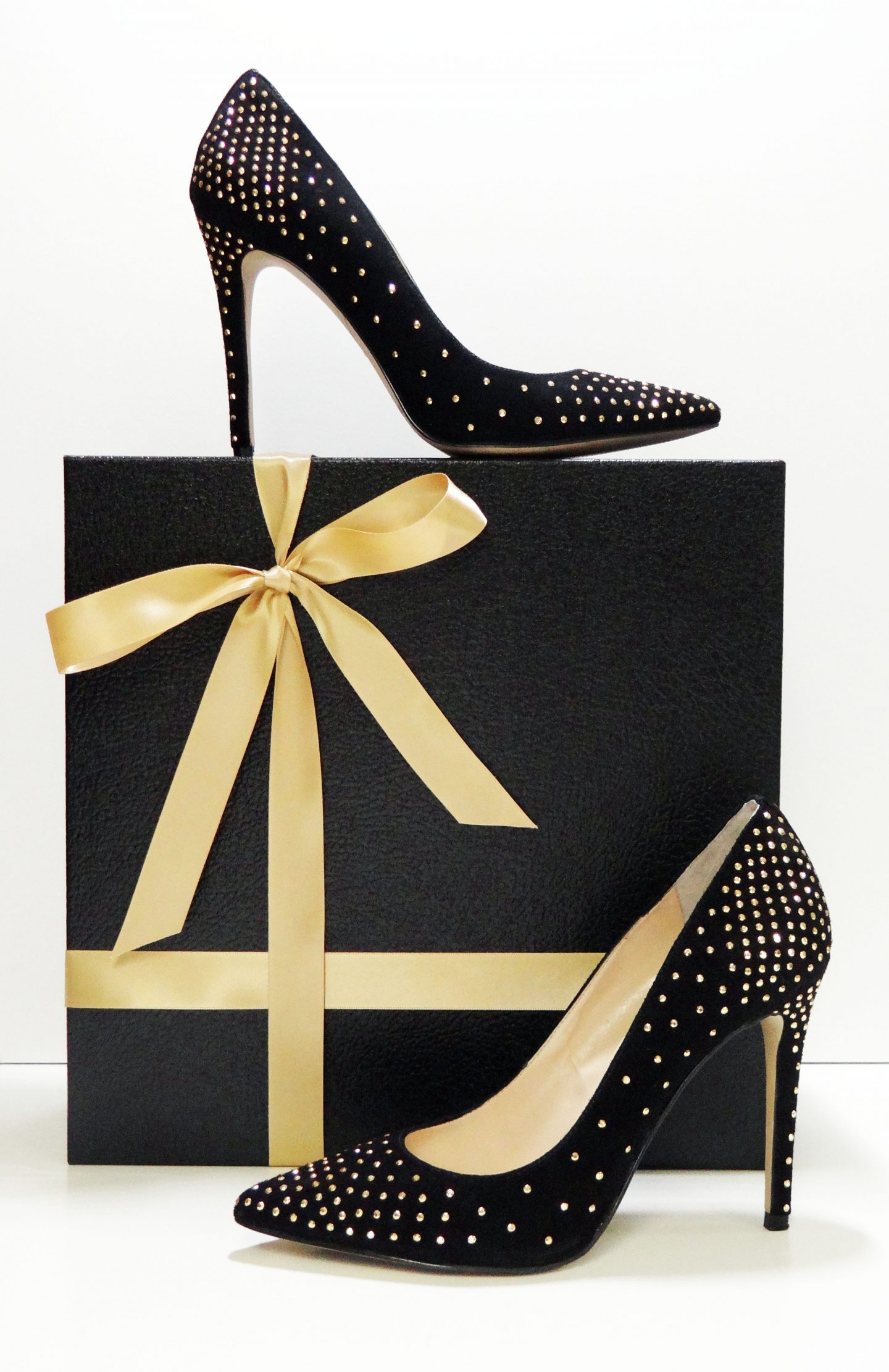 My New Black Suede, Gold Stud Embellished, Pumps