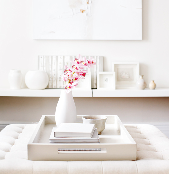 White Inspiration, White Home Decor, Home Decor, Interior Design, Coffee Table Styling, All white, decor, home inspiration, white with a pop of pink