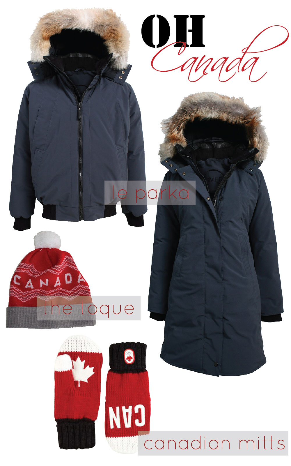 What is Canadian style, canadian style, canadian winter, toque, parka, warmest winter jacket, canadian mitts, mittens, tuck shop co, canada mitts