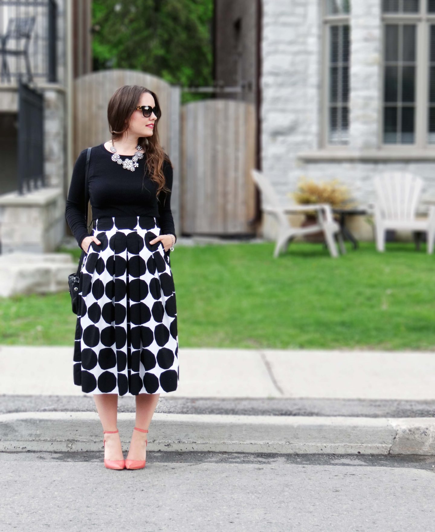 life and style, fashion blog, fashion, style, outfit, fashion blogger, style blogger, outfit ideas, shopping, accessorize, street style, fashion styles, Victoria Simpson, A Side of Vogue, Polka Dots, Midi Skirt, Toronto Bloggers, Canadian Blogger