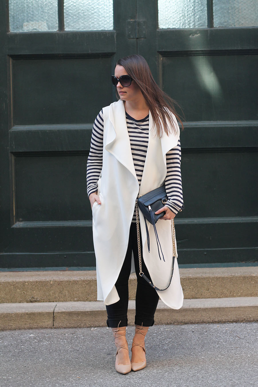 Spring Fashion Inspiration, Long White Sleeveless Coat, Le Chateau, Duster, Outfit Ideas, Style Blogger