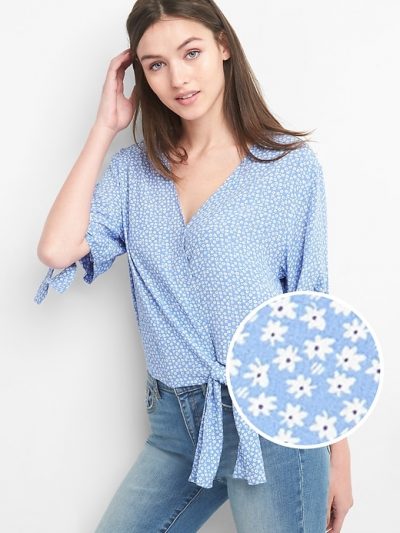 Blue Floral Wrap Top