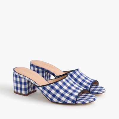 Gingham sandals with small chunky heel