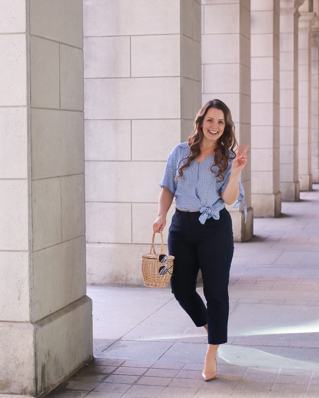 Outfit Ideas, Ankle Pants, Wrap Top, Basket Bag